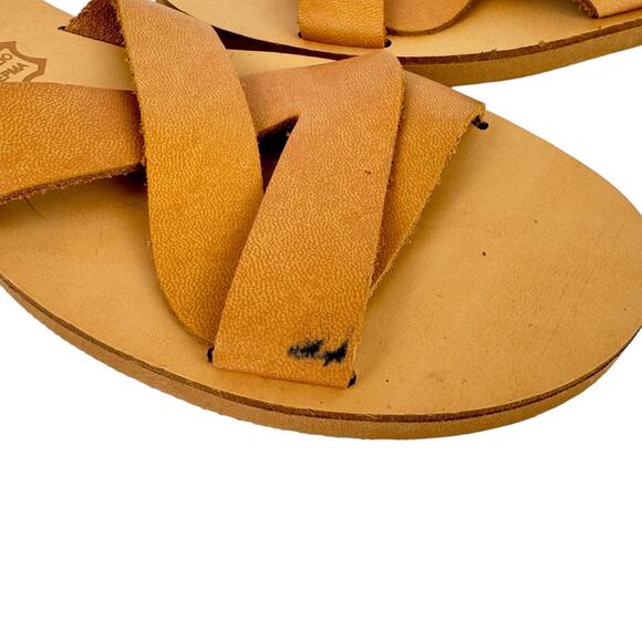 Annezo’s NEW Tan Leather Open Toe Cross Strap Slide On Neutral Greek Sandals - Picture 7 of 11